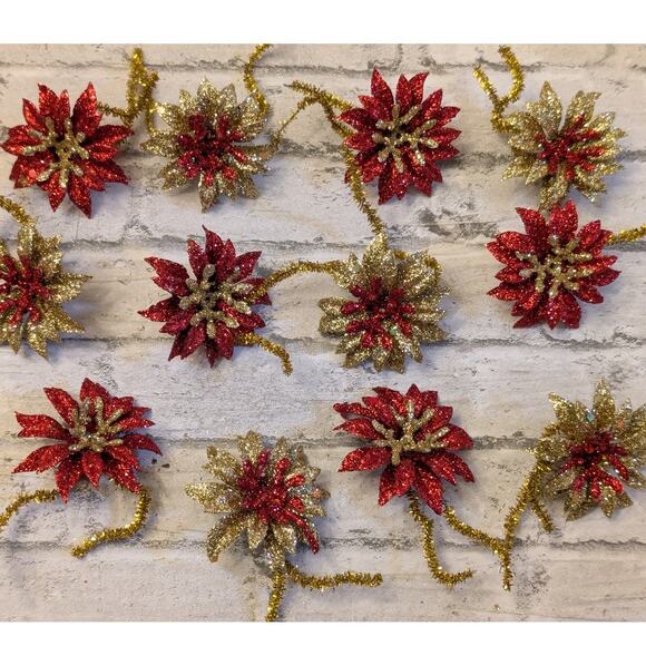 Crafting Poinsettias Sparkly Christmas Flower Gold & Red - Picture 1 of 6